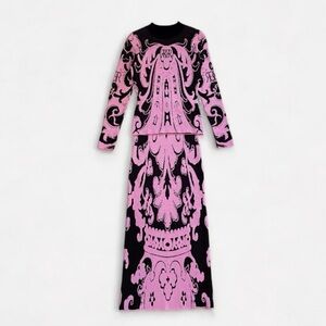 Charles & Ron Tapestry Print Sweater Dress Two Piece Skirt Set Pink Black EU 36